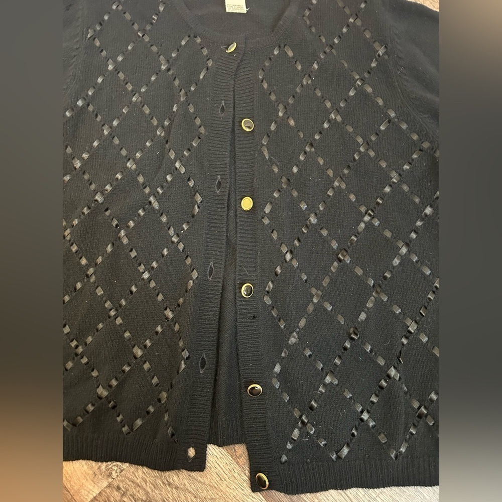 Vintage Talbots Wool Blend Cardigan Black Large - Picture 3 of 7